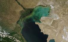 What large rivers flow into the Caspian Sea